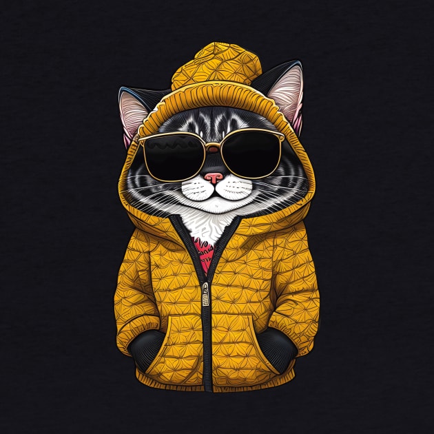 Cool Cartoon Cat in Jacket, Cap, and Sunglasses 2 by ImaginativeInkPOD